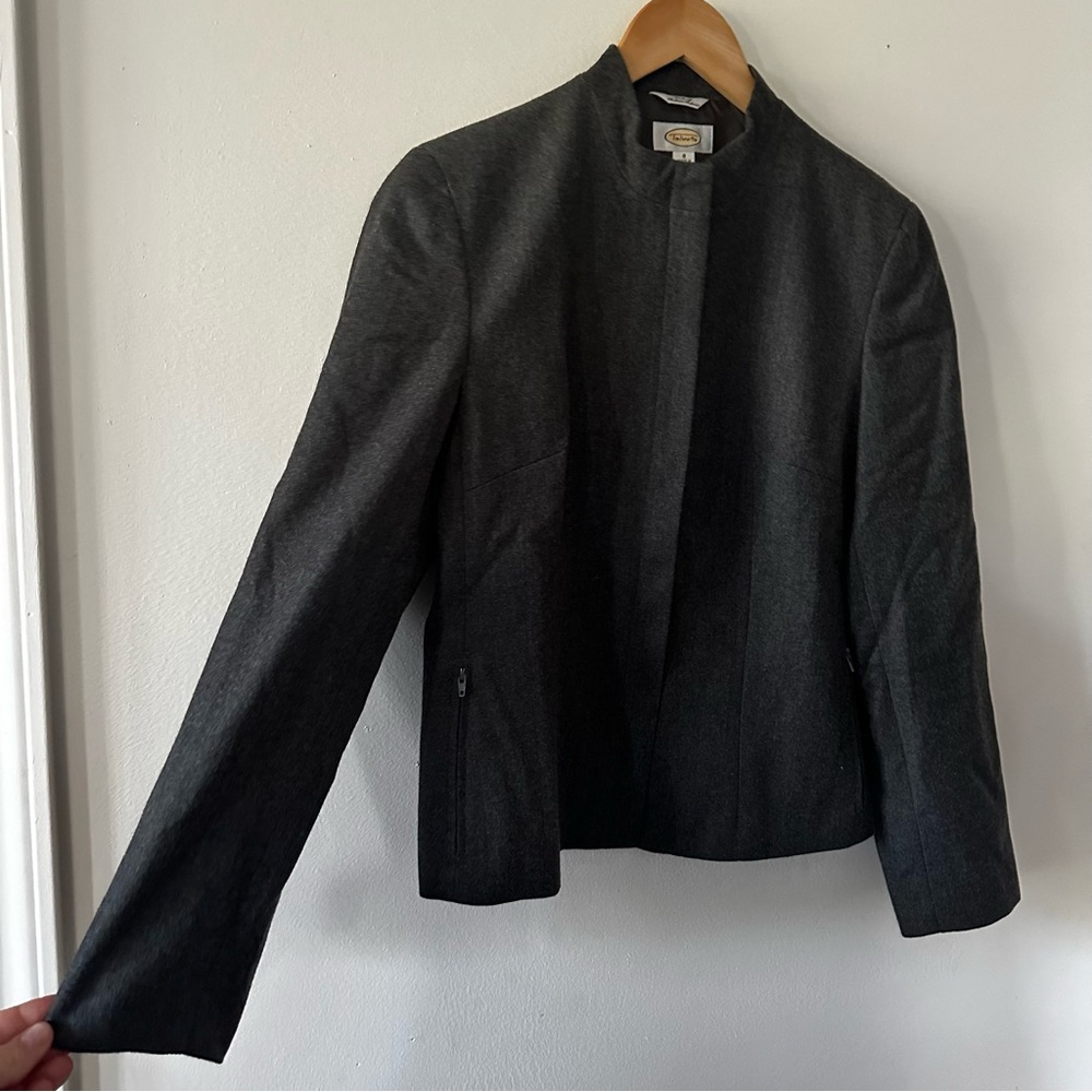 Vintage 90s gray futuristic high neck zip up wool blazer (binU4)